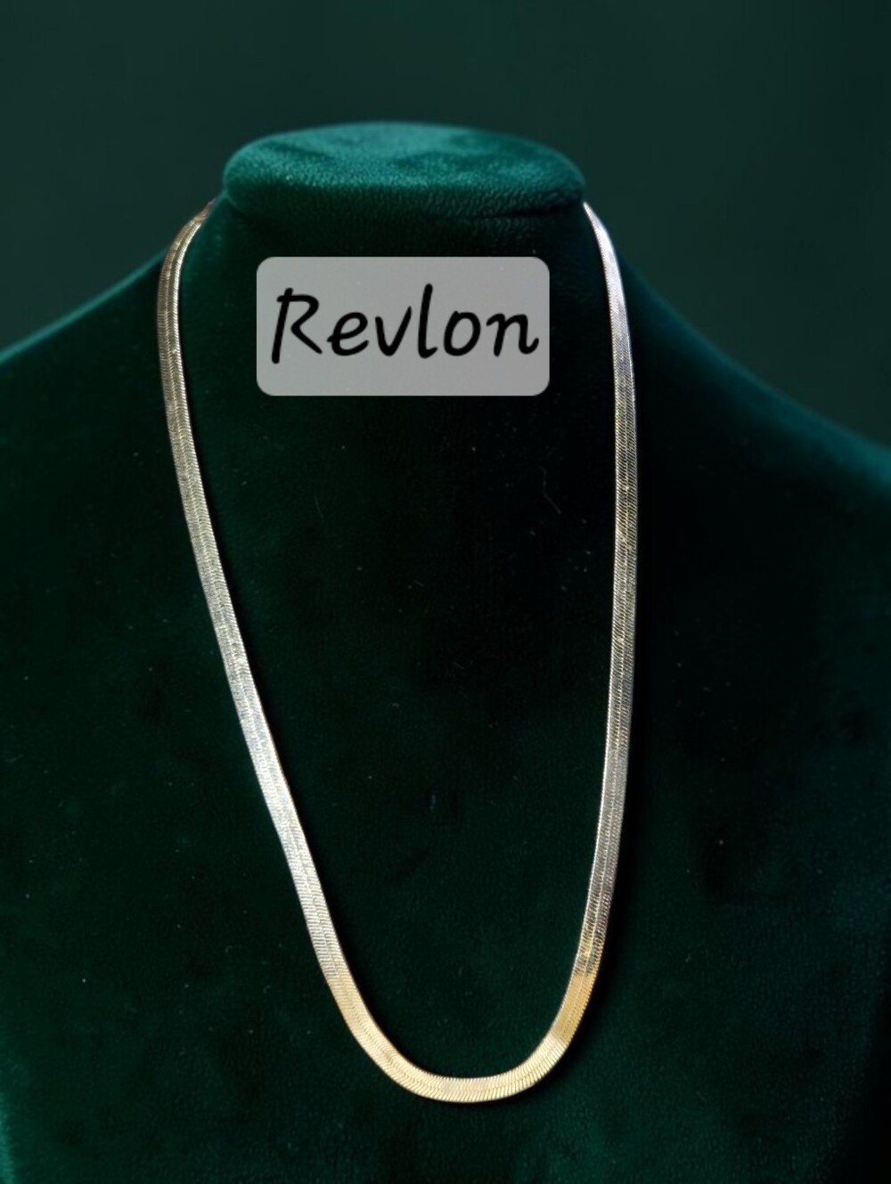 Vintage Signed Revlon Gold Tone Herringbone Chain Necklace 22" Flat Snake Link